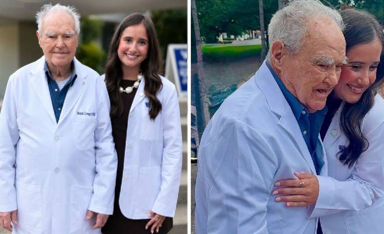 97-year-old doctor keeps promise to watch great-granddaughter get her white coat